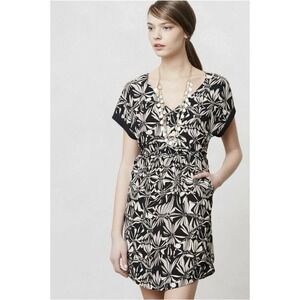 Anthropologie Postmark Floral Gathered Sonata Dress Size Large Black White